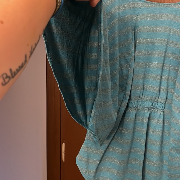 Flare out teal & silver striped tee - Picture 5 of 6